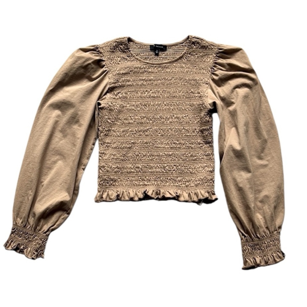 En Saison Women’s Taupe Smocked Cotton Puff Sleeve Top Size Small